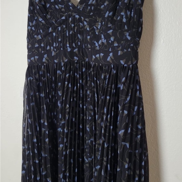 Fame Partners Gown Draped Pleated Blue Black Spaghetti Strap Maxi Dress Floral - Picture 3 of 8